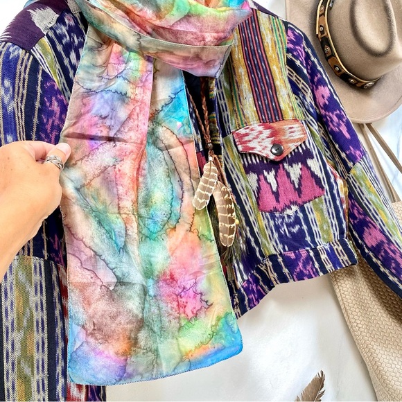 Artisan watercolour SILK boho scarf/wrap w prairie country vibe - Picture 9 of 14